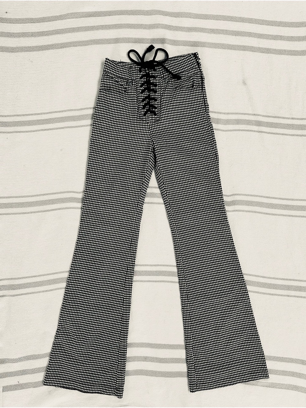 Black & White Gingham Lace-Up Flare Pants